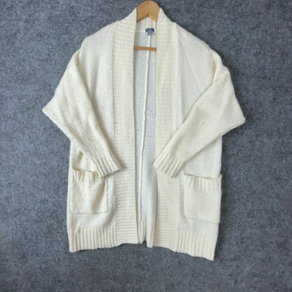 Aerie Cardigan Sweater Womens XS Beige Knitted Pocket Open Front Winter Long